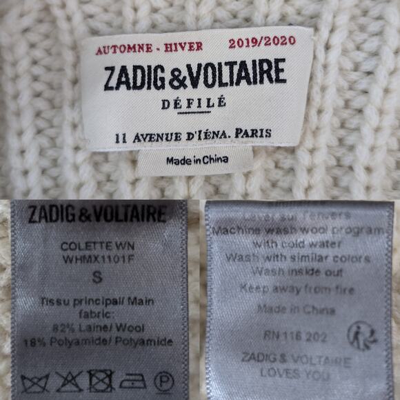 Zadig & Voltaire Défilé Colette Oversized Chunky Wool Knit Button Neck Sweater - Picture 8 of 13